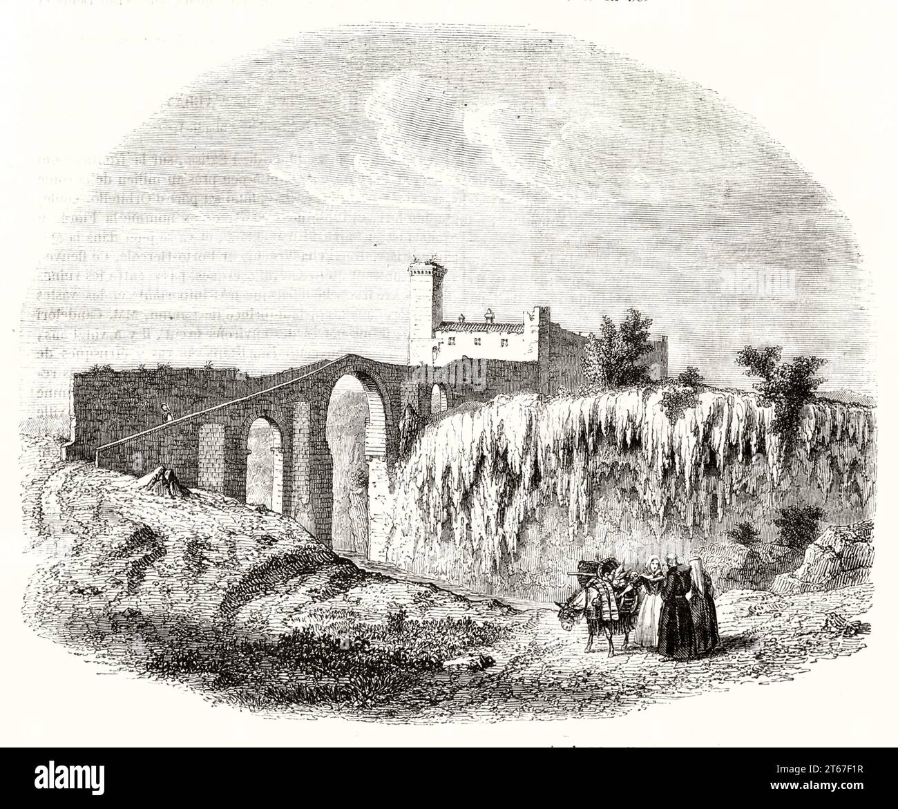 Vista sul Ponte di Badia sul fiume Flora, Italia. Di Lenoir, publ. Su Magasin Pittoresque, Parigi, 1851 Foto Stock