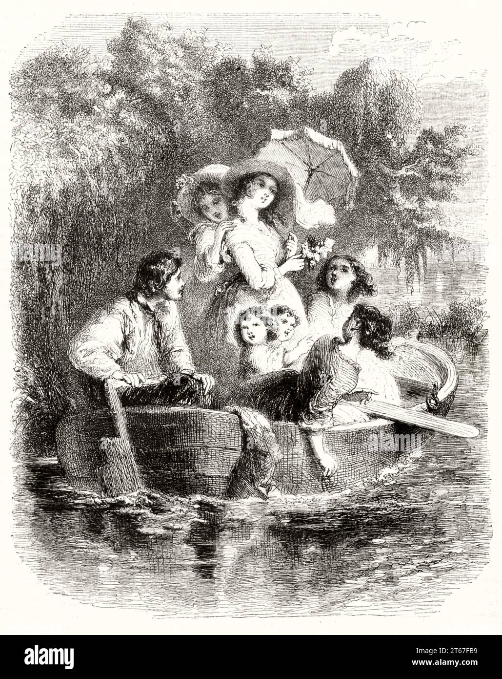 Vecchia rappresentazione illustrata dell'estate. Di Johannot, publ. Su Magasin Pittoresque, Parigi, 1851 Foto Stock