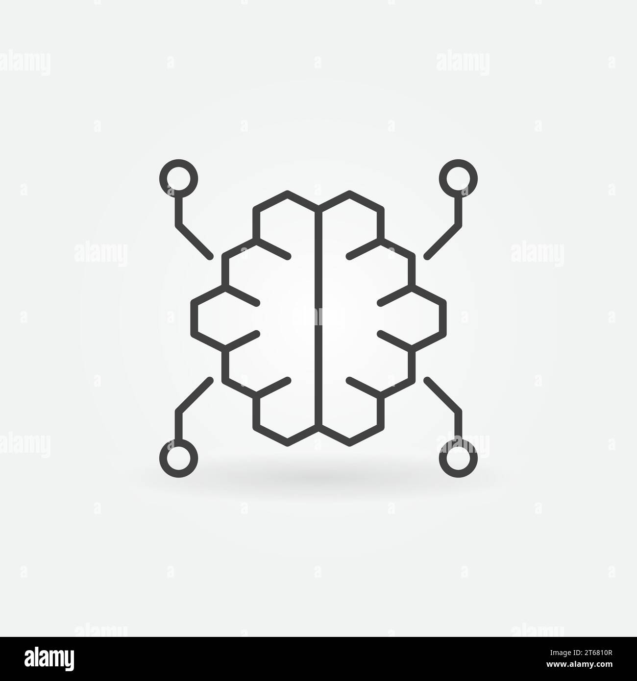 Icona o simbolo del contorno del vettore cerebrale digitale in stile linea sottile Illustrazione Vettoriale