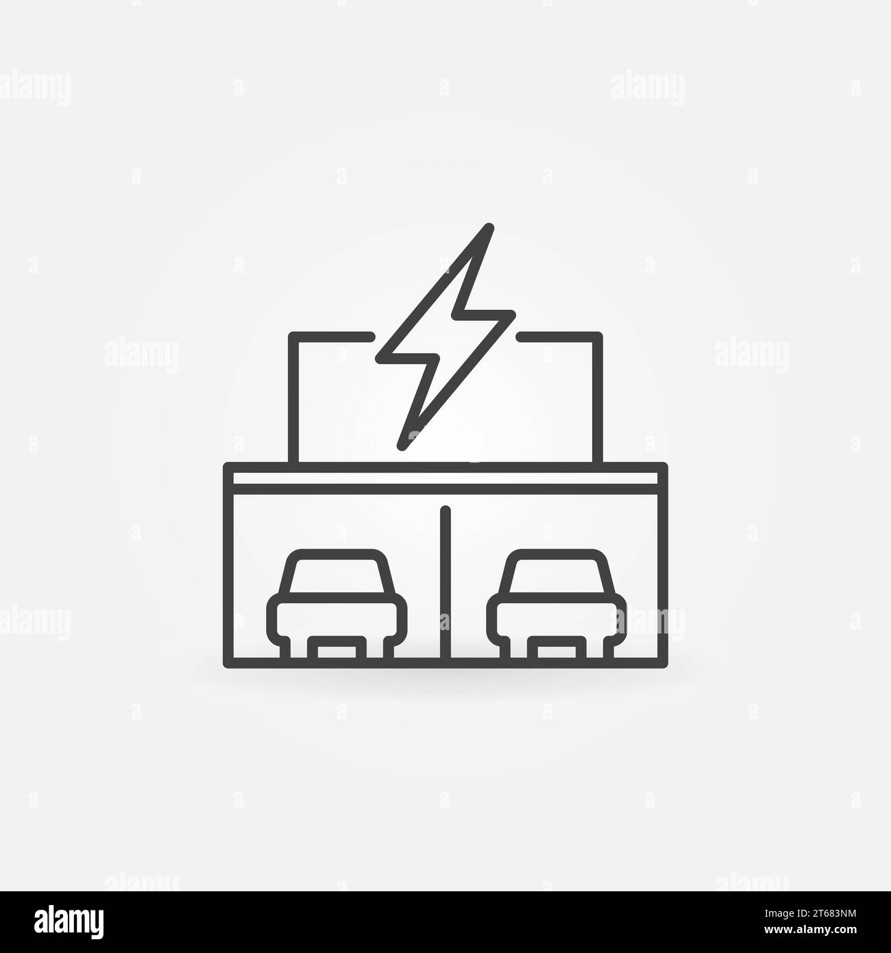 Icona o simbolo del concetto di linea di costruzione del punto vendita di auto elettriche Illustrazione Vettoriale