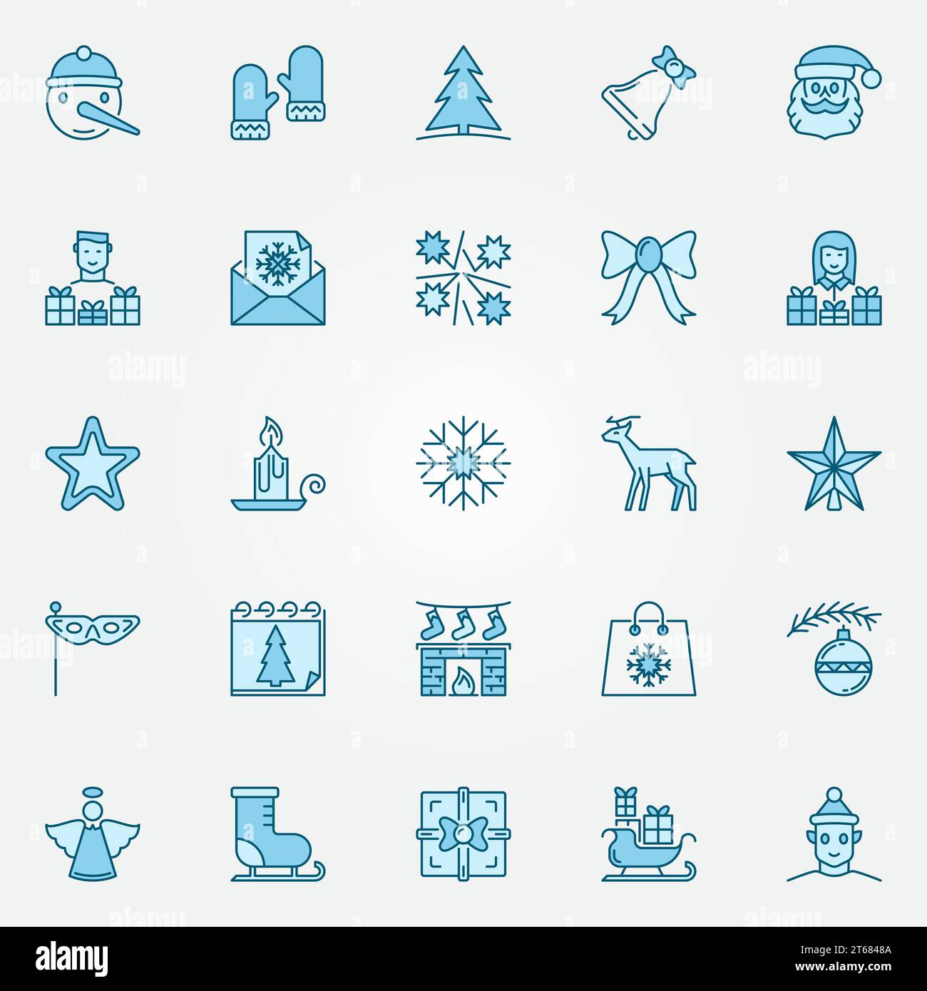 Set di icone blu natalizie - segni creativi o elementi con logo per Natale e Capodanno Illustrazione Vettoriale