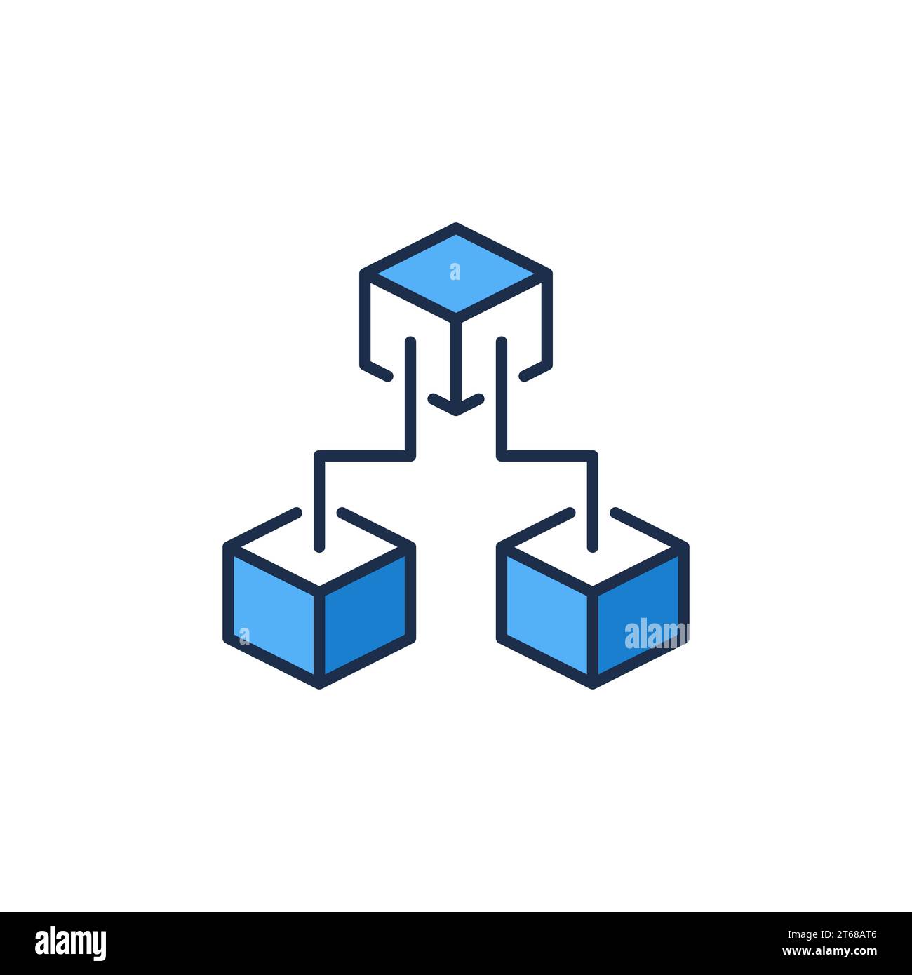 Tre blocchi Blockchain icona blu di concetto vettoriale o simbolo Crypto moderno a catena di blocchi Illustrazione Vettoriale