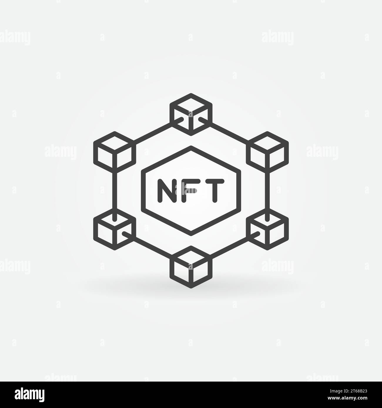 Blockchain con icona vettore di contorno token non fungibile. Simbolo della linea di concetto NFT Illustrazione Vettoriale