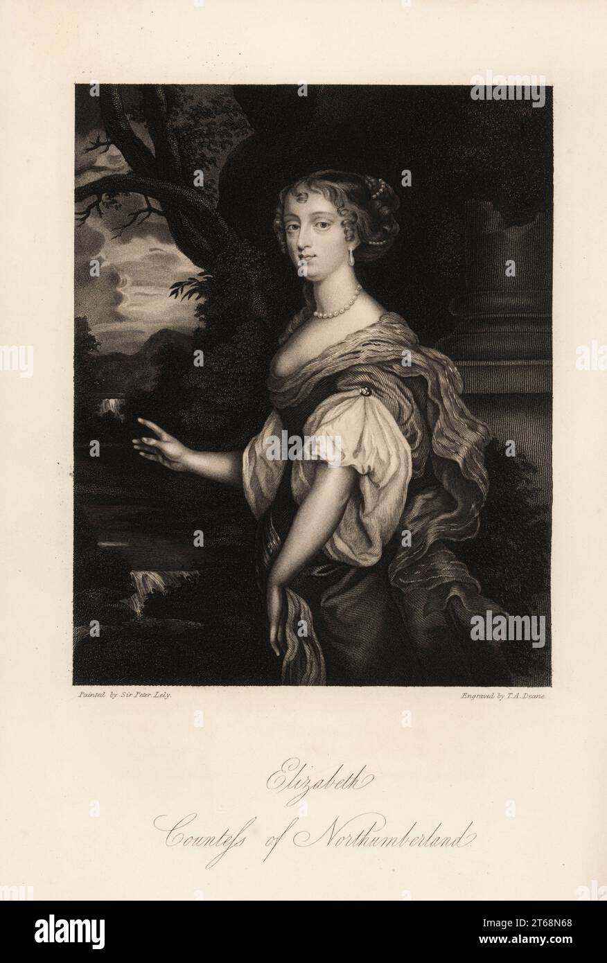 Ritratto di Elizabeth Percy, contessa di Northumberland, moglie di Joceline Percy, una delle bellezze di Windsor, 1646-1690. Incisione in acciaio di Thomas Anthony Deane su un ritratto di Sir Peter Lely da Mrs Anna Jamesons Memoirs of the Beauties of the Court of King Charles the Second, Henry Coburn, Londra, 1838. Foto Stock