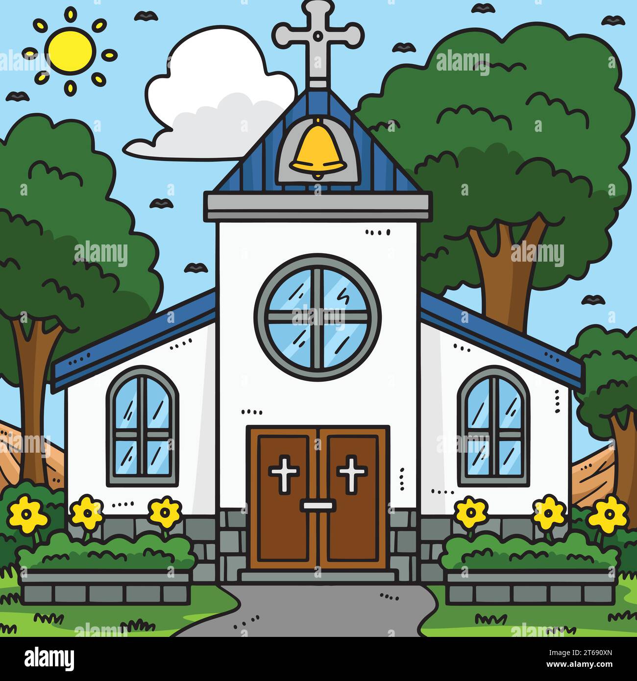 Illustrazione di un cartone animato colorato della Chiesa cristiana Illustrazione Vettoriale