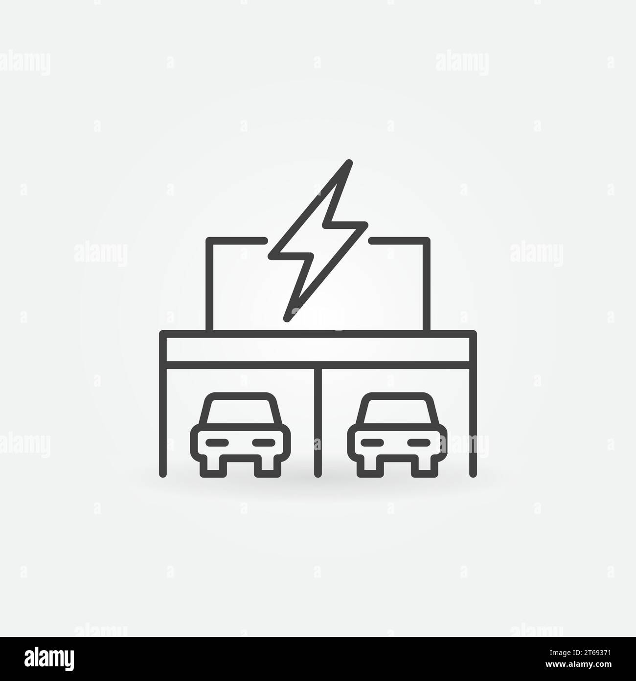 Garage con icona vettoriale o simbolo concept auto elettriche in stile sottile Illustrazione Vettoriale