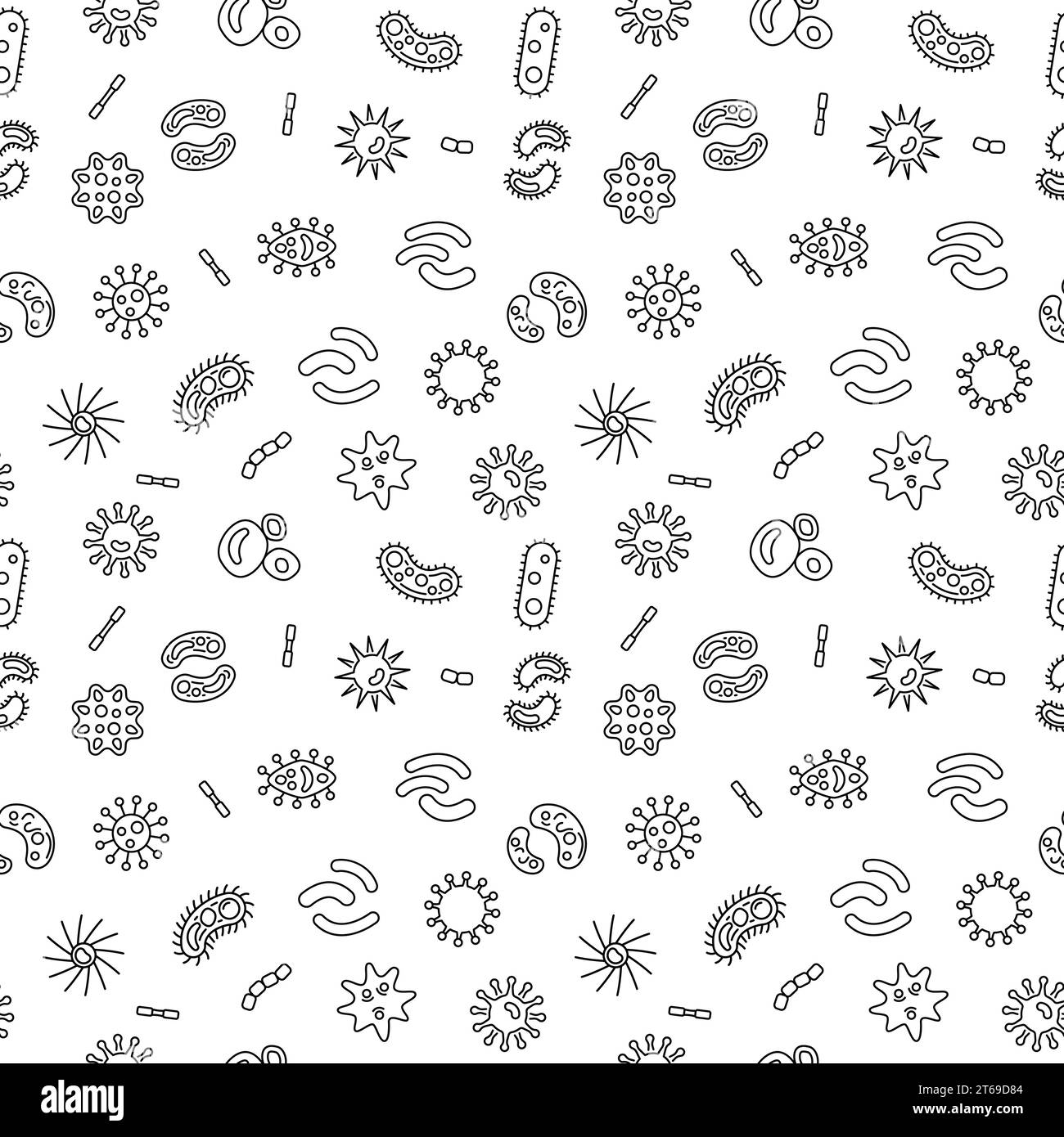 Infezione batteri e vettore virus minimo pattern senza cuciture o sfondo in linea sottile Illustrazione Vettoriale