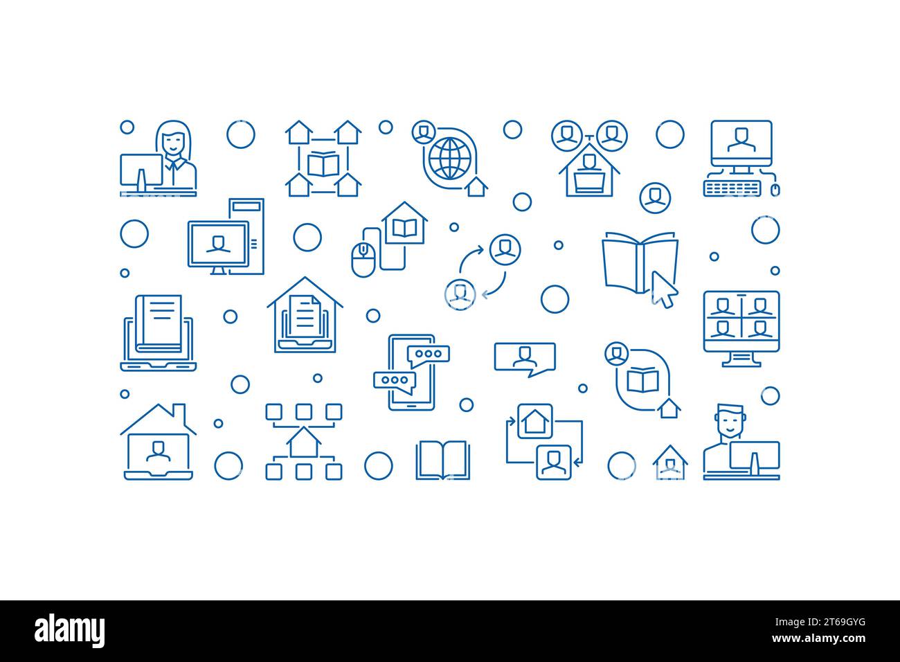 Banner orizzontale per il concetto di formazione online o e-learning. Illustrazione vettoriale Illustrazione Vettoriale