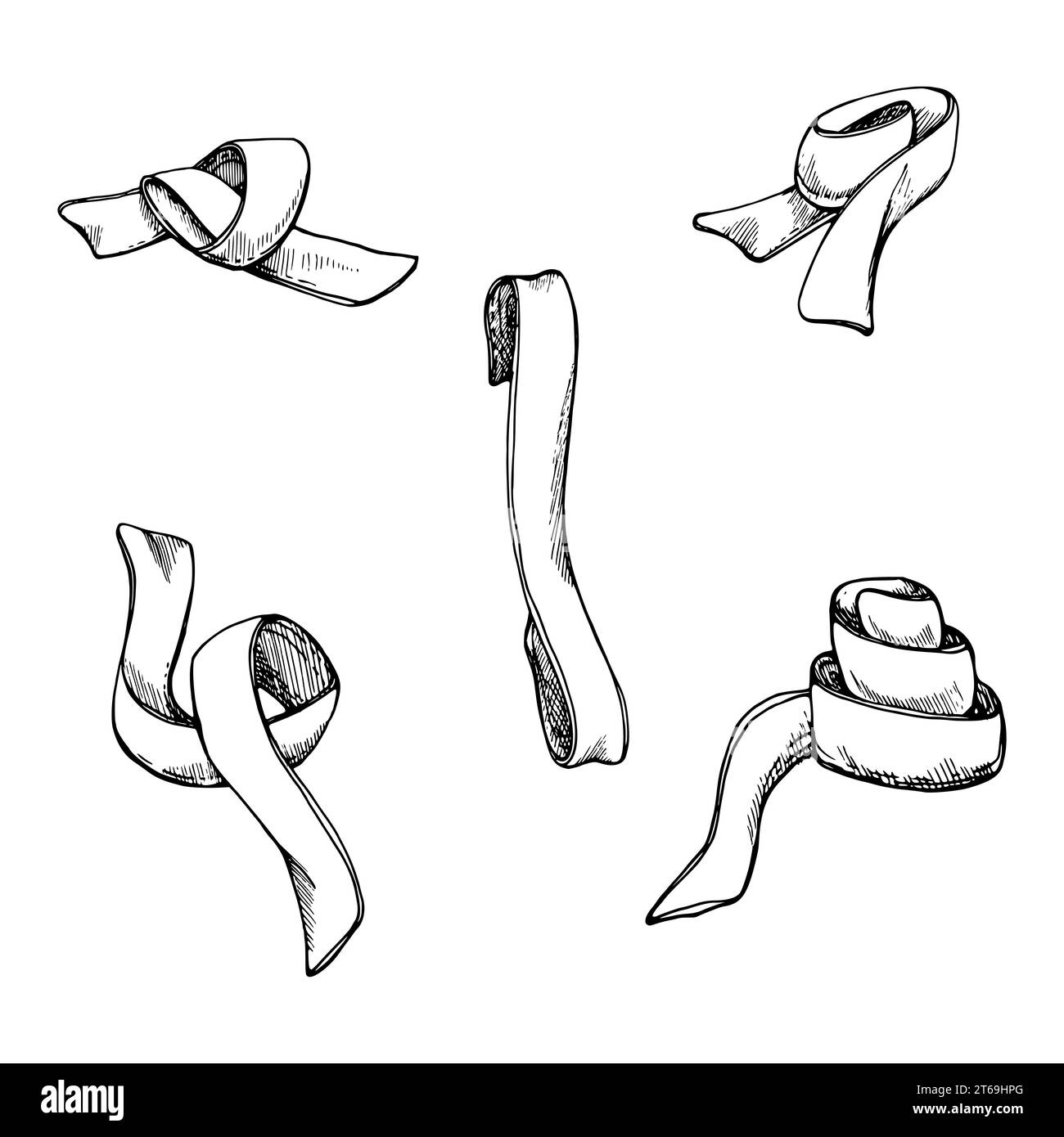 Illustrazione a inchiostro vettoriale disegnata a mano. Fettuccine, pappardelle, tagliatelle di pasta italiana. Set di elementi oggetto singoli isolati su bianco Illustrazione Vettoriale