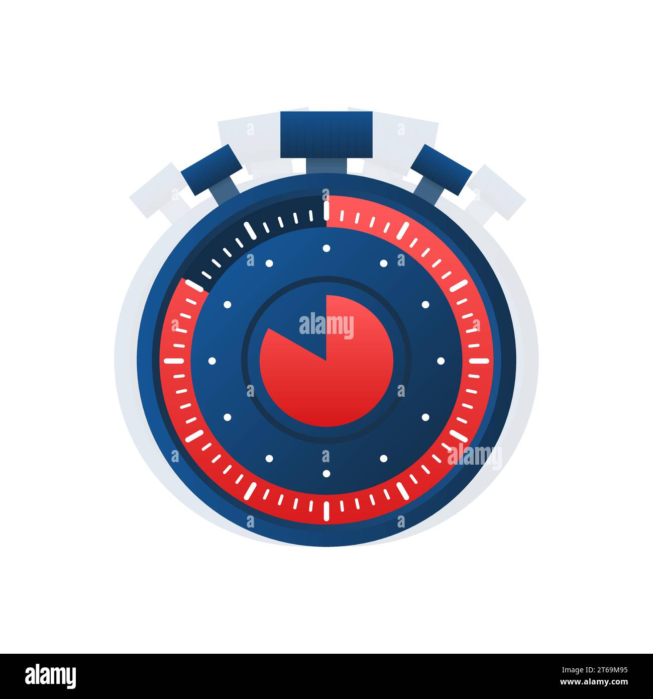 Cronometro, Timer con dettagli blu e rosso per i concetti di gestione del tempo. Illustrazione vettoriale Illustrazione Vettoriale