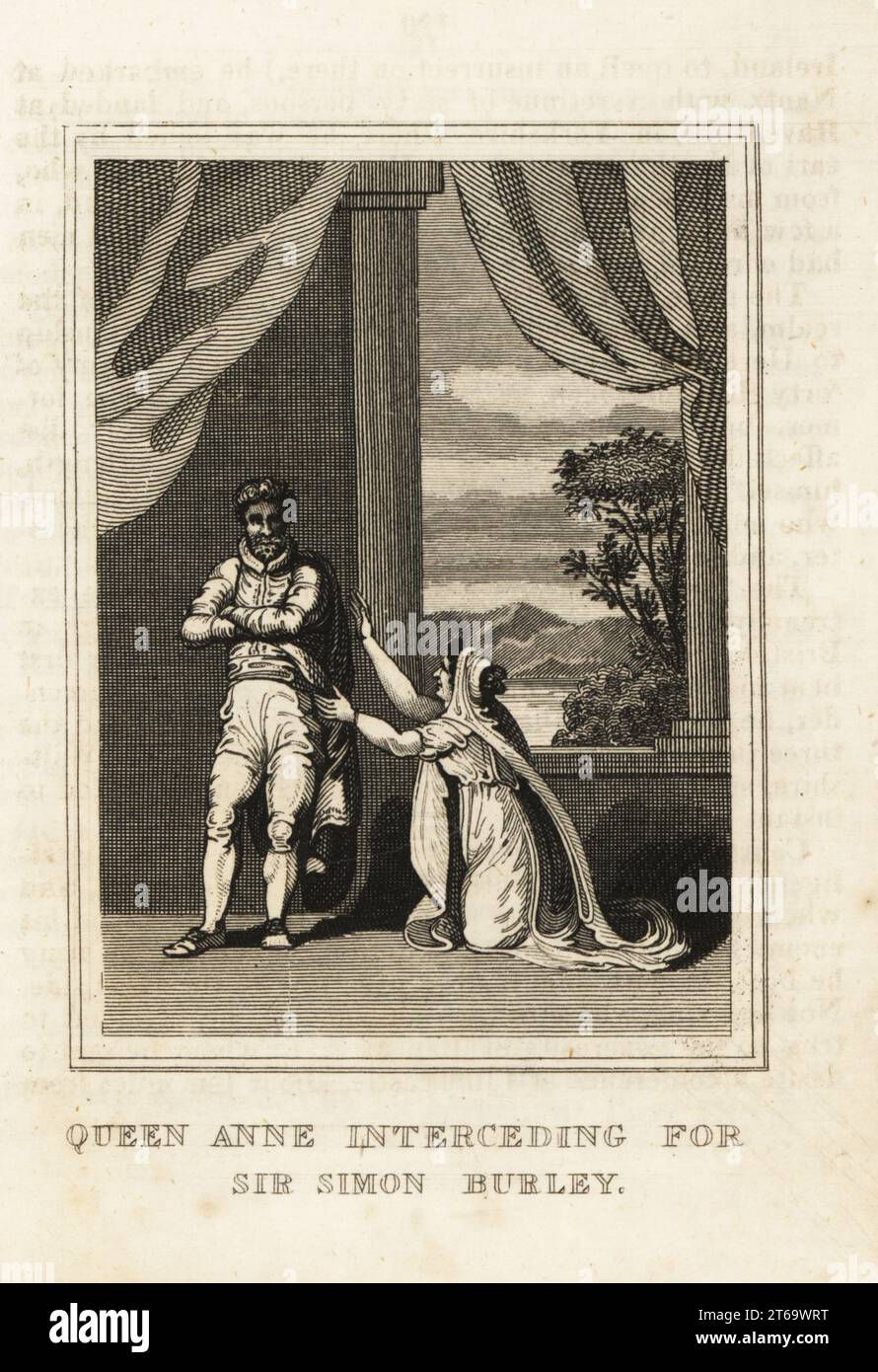 Anna di Boemia supplicò il re Riccardo II a nome di Sir Simon Burley per il suo ruolo nella rivolta dei contadini del 1388. La regina Anne intercede per Sir Simon Burley. Incisione su lastra di rame da M. A. Jones storia d'Inghilterra da Giulio Cesare a Giorgio IV, G. Virtue, 26 Ivy Lane, Londra, 1836. Foto Stock