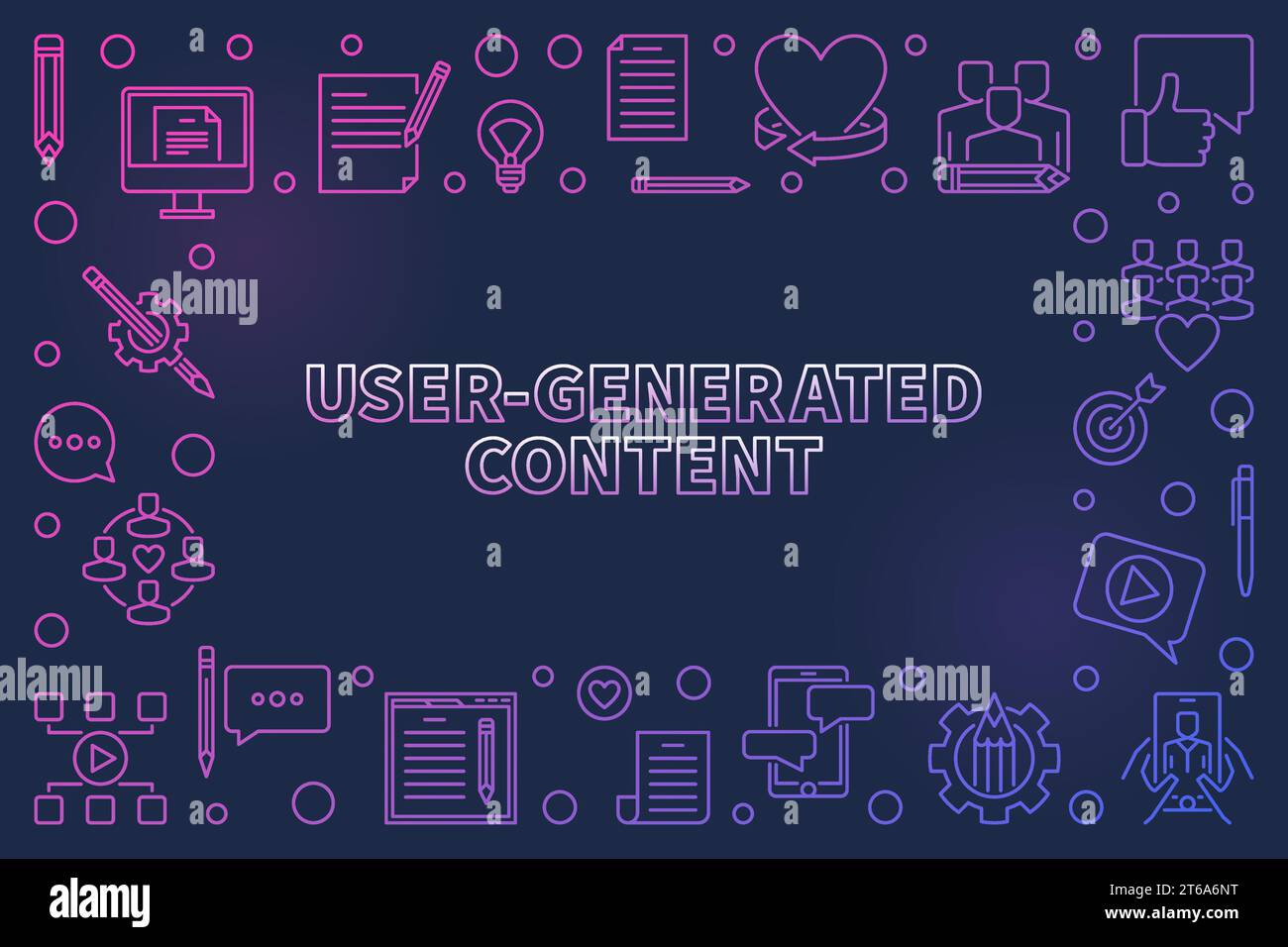 Contorno vettoriale del contenuto generato dall'utente cornice orizzontale colorata o illustrazione su sfondo scuro Illustrazione Vettoriale