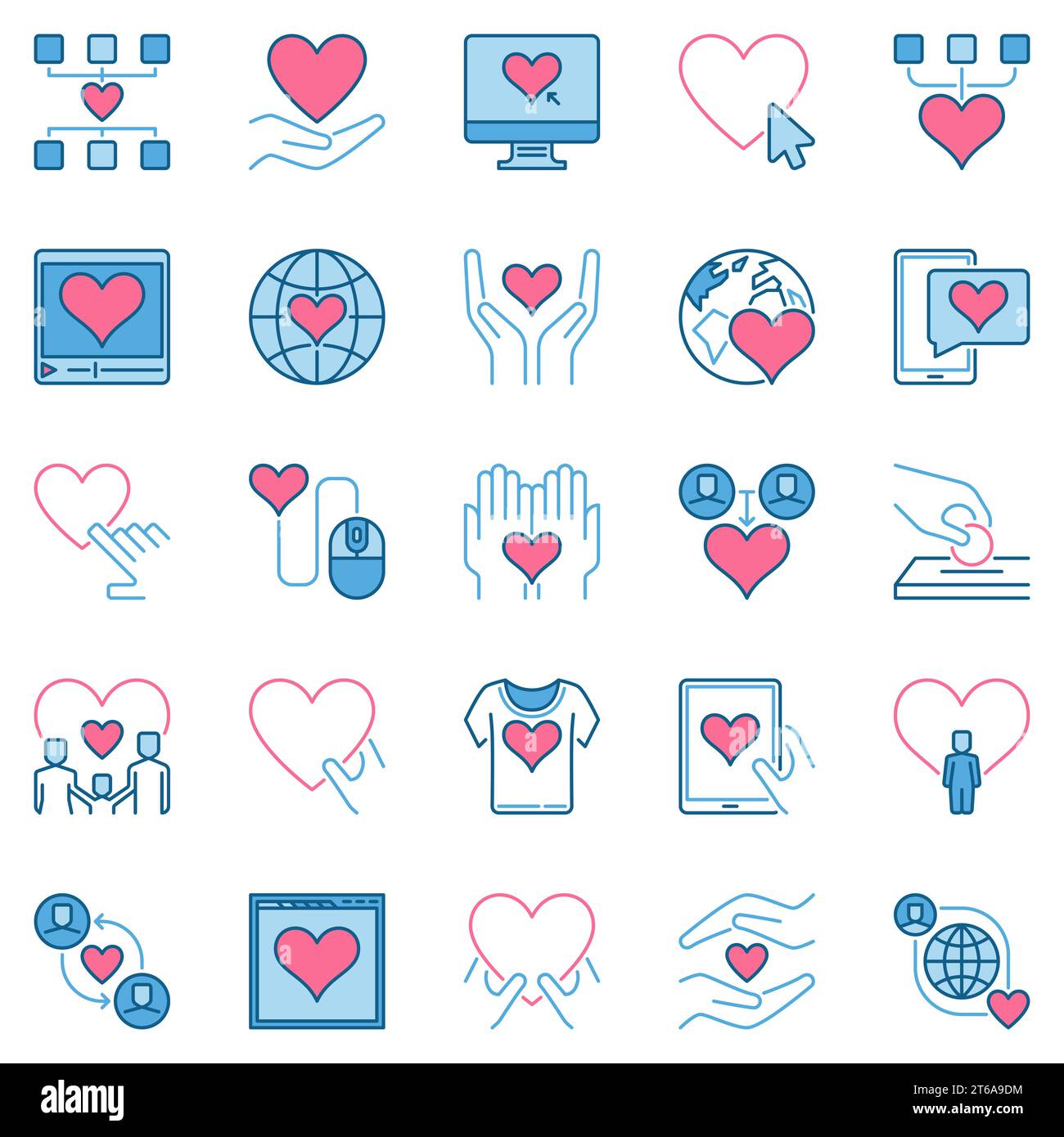 Raccolta di icone creative per donazioni e beneficenza: Sponsorizzazione vettoriale e cartelli colorati o elementi del logo Illustrazione Vettoriale