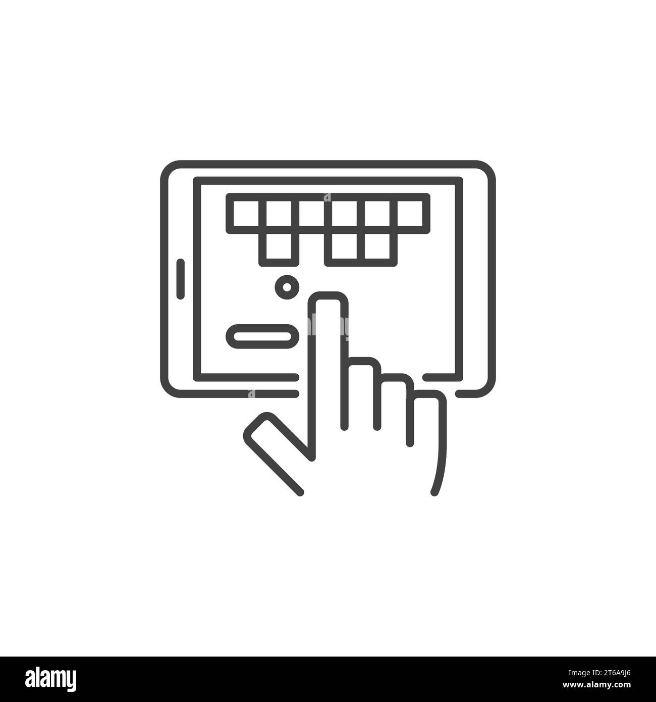 Tablet con icona linea vettoriale di gioco. Simbolo del concetto di tablet per il gaming in stile Illustrazione Vettoriale