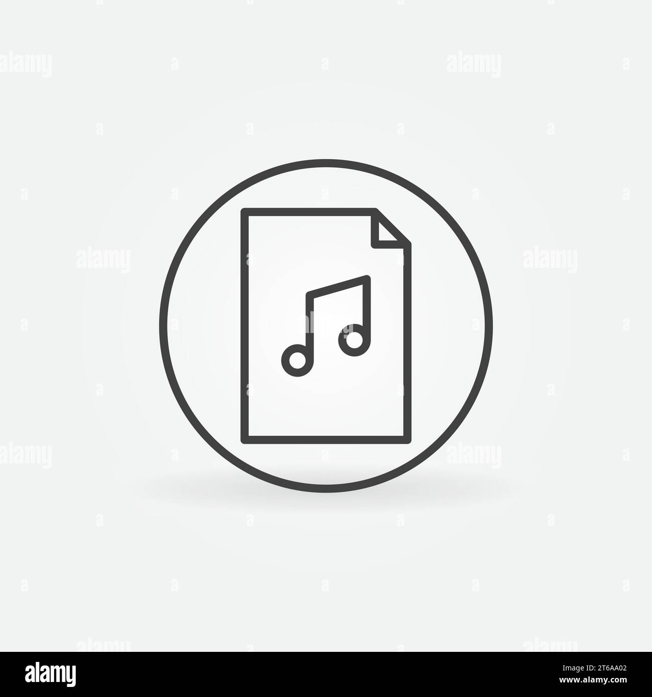 Documento con l'icona contorno nota musicale. Simbolo lineare rotondo del concetto vettoriale del file musicale Illustrazione Vettoriale