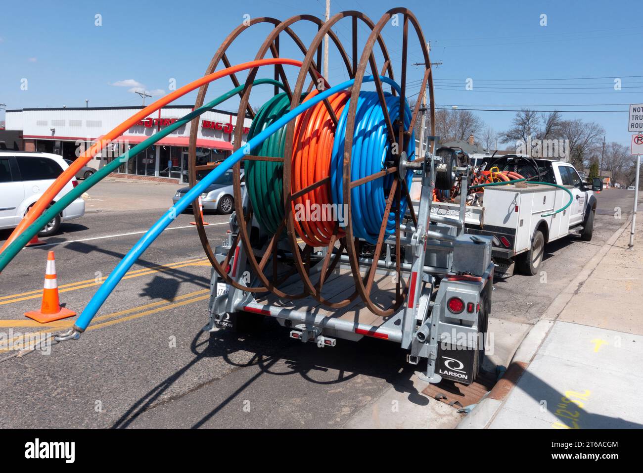 Tubi protettivi in plastica interrati per il contenimento di fili di utenza. St Paul Minnesota Minnesota USA Foto Stock