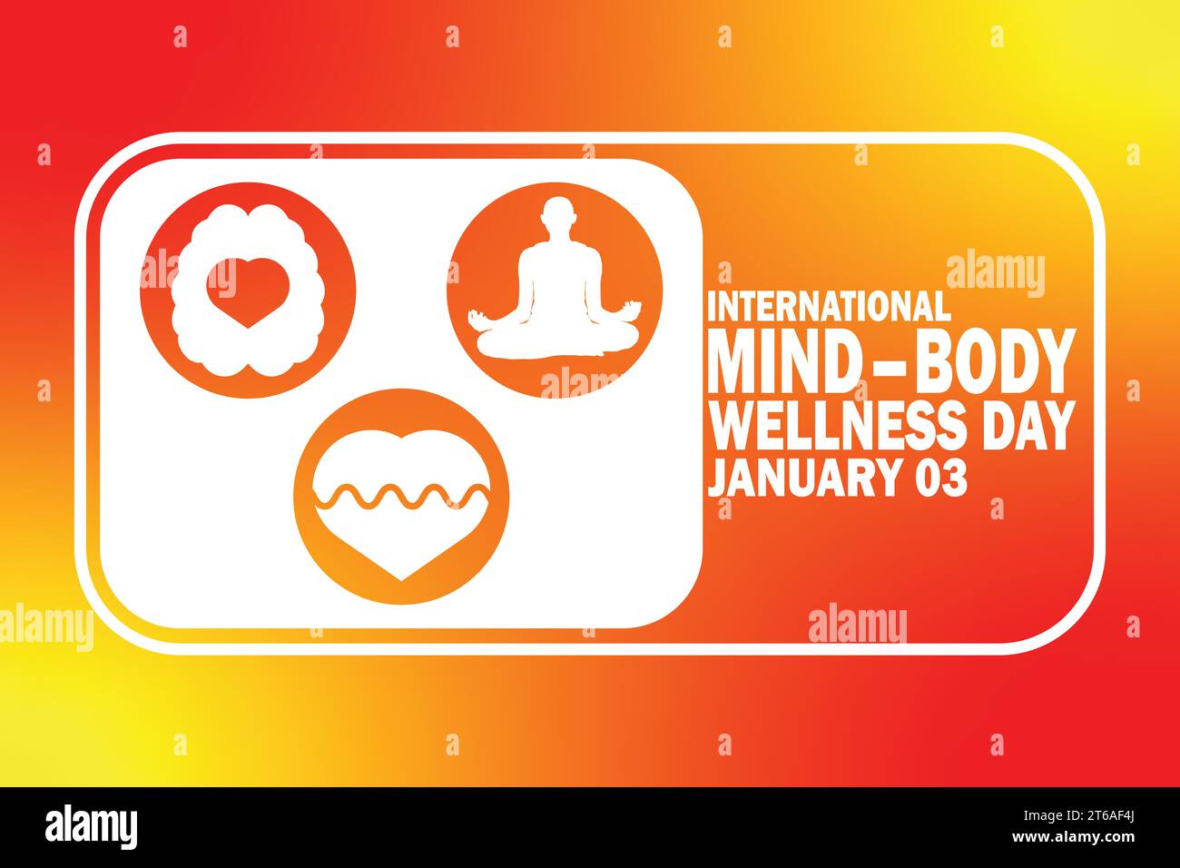 Illustrazione vettore giornata internazionale benessere mentale e corpo. 3 gennaio. Adatto per biglietti d'auguri, poster e striscioni. Illustrazione Vettoriale