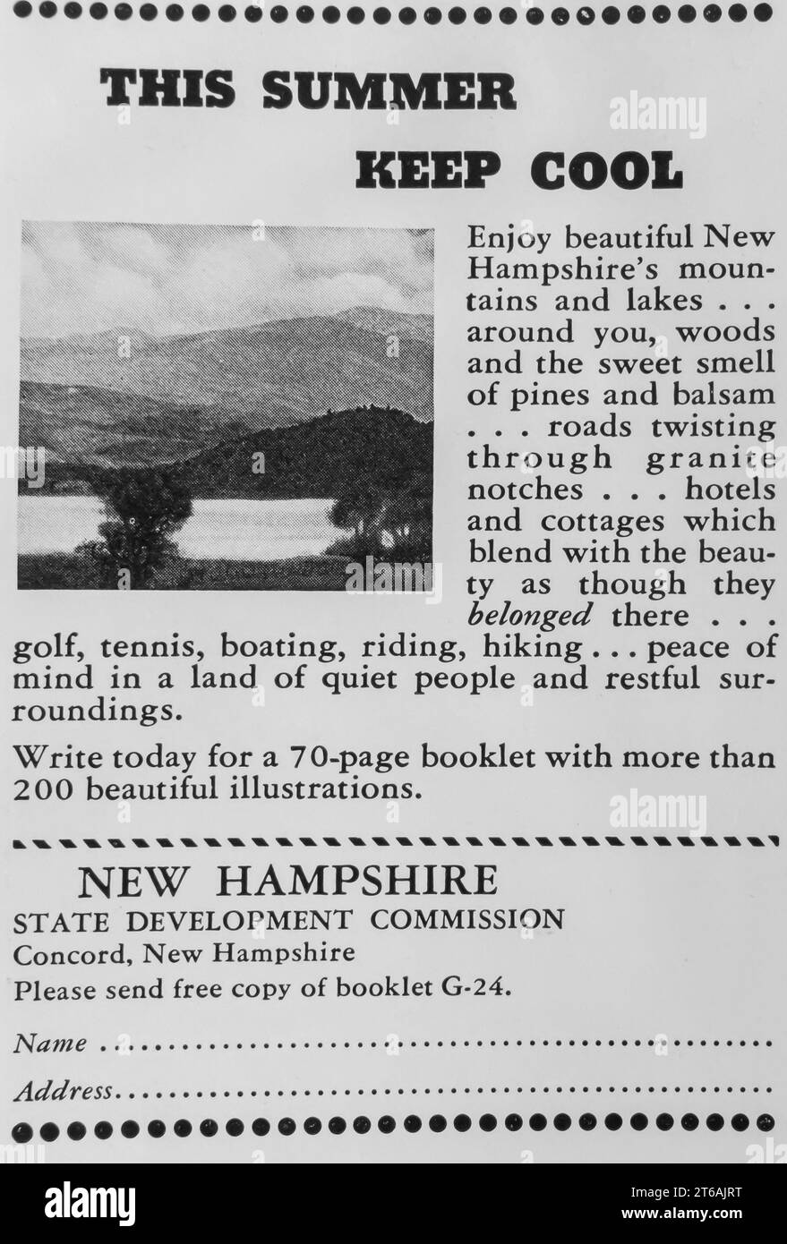 1934 New Hampshire Travel ad Foto Stock