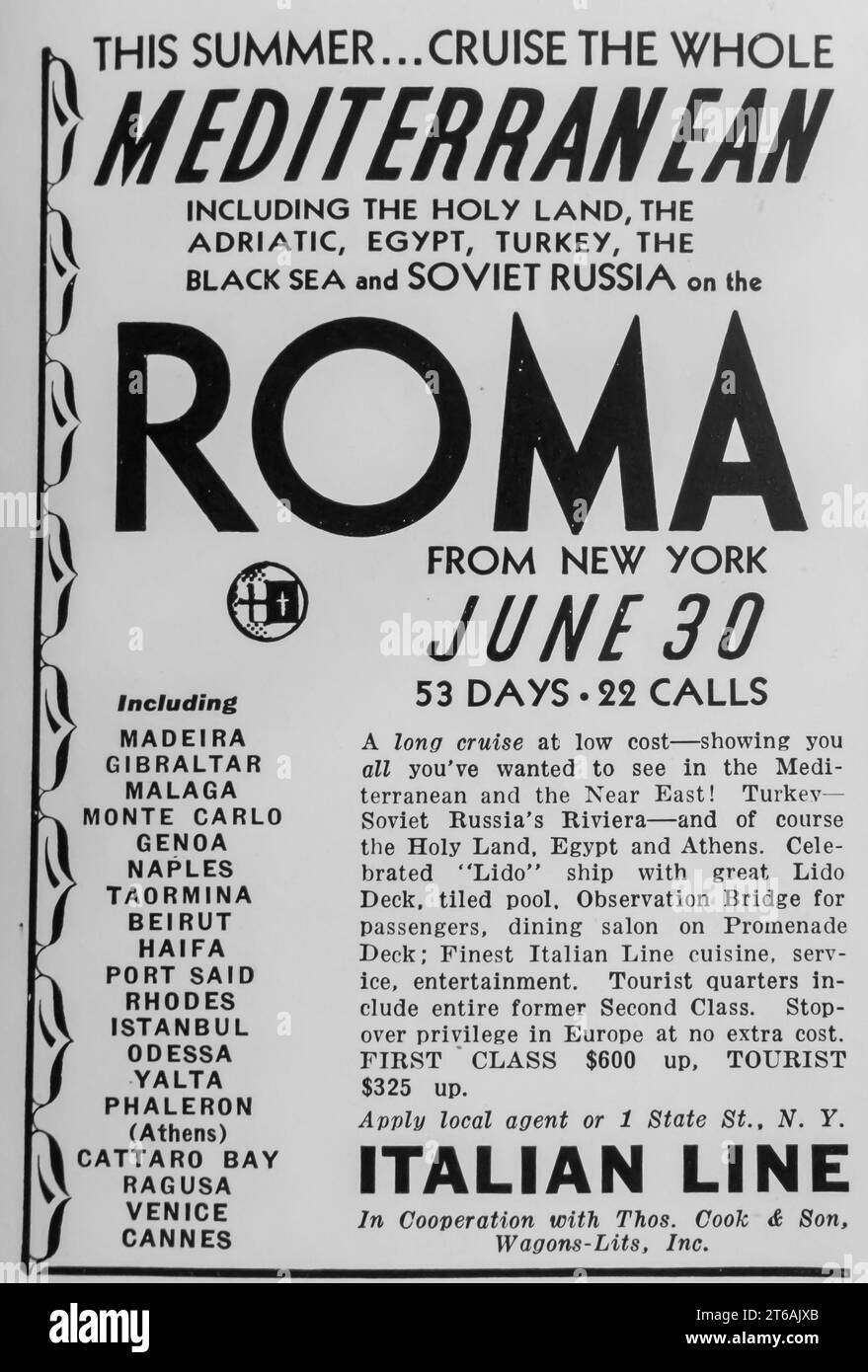 1934 crociera Roma linea italiana da New York USA ad Foto Stock