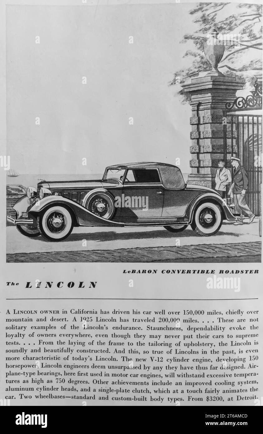 1934 Lincoln LeBaron Convertible Roadster ad Foto Stock