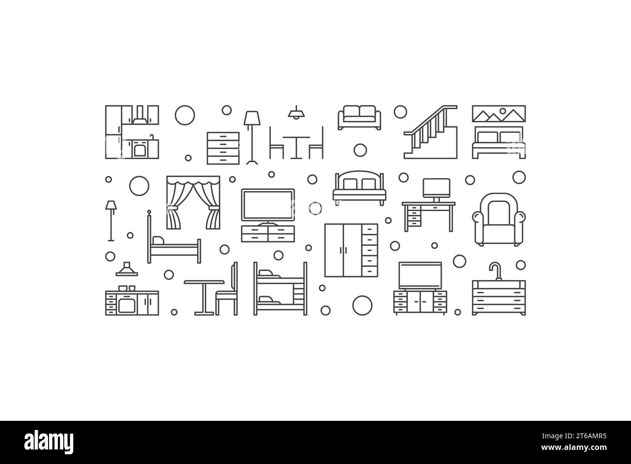 Il concetto vettoriale di mobili delinea un'illustrazione o uno striscione orizzontale minimale Illustrazione Vettoriale