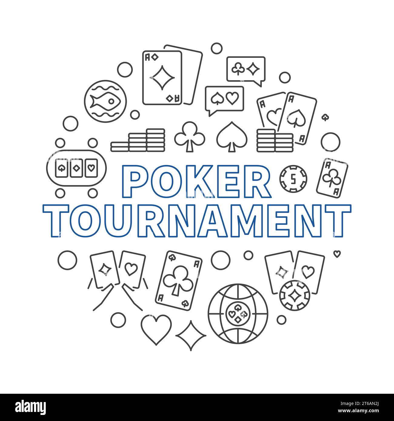 Il concetto vettoriale del torneo di poker delinea una semplice illustrazione circolare Illustrazione Vettoriale