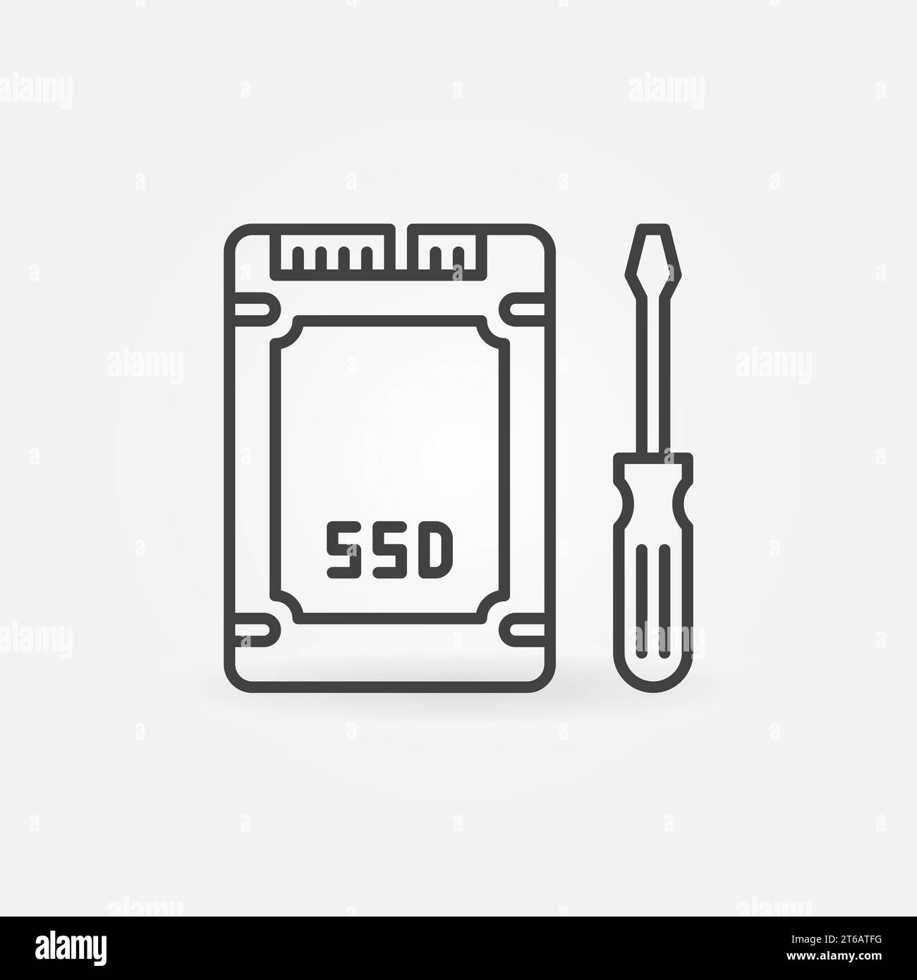 Icona SSD con profilo del cacciavite. Segno del concetto di riparazione dell'unità a stato solido vettoriale Illustrazione Vettoriale