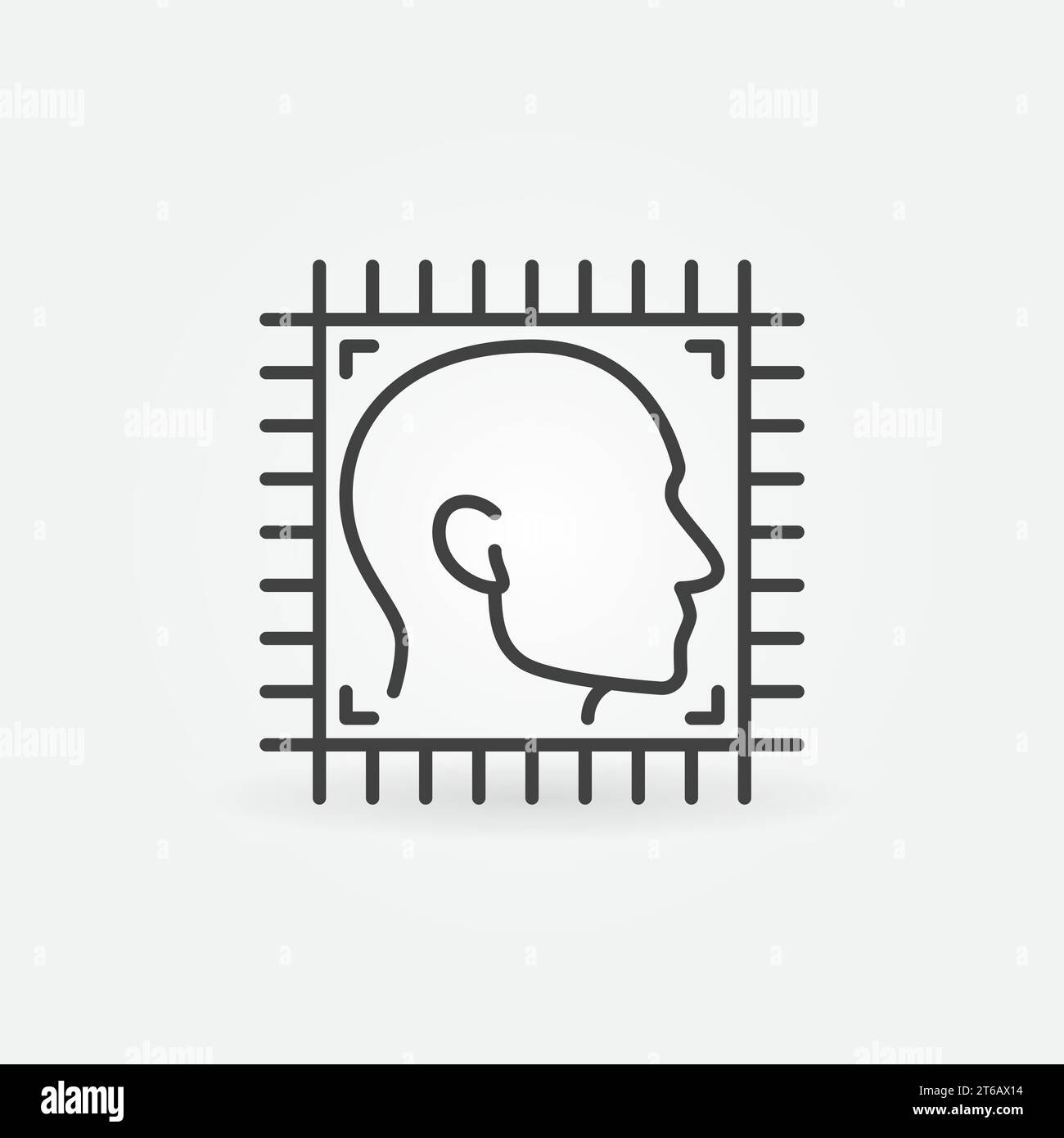 Processore o chip con elemento di design o icona di concetto di linea sottile del vettore Human Head Illustrazione Vettoriale