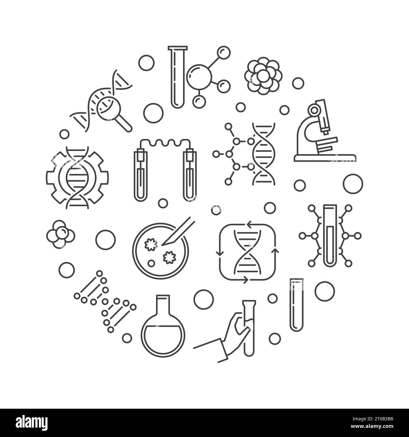 Genomica vettoriale rotondo concetto scienza illustrazione minima in stile contorno Illustrazione Vettoriale