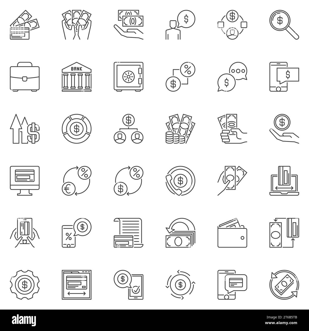 Insieme di icone per i vettori di concetto di Money, Payments e Finance Illustrazione Vettoriale