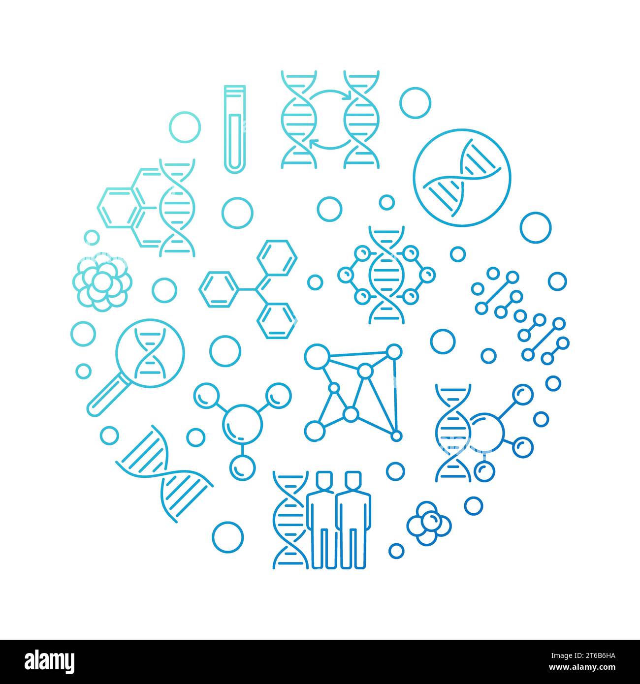 Genoma Modifica contorno vettoriale rotondo illustrazione blu o simbolo su sfondo bianco Illustrazione Vettoriale