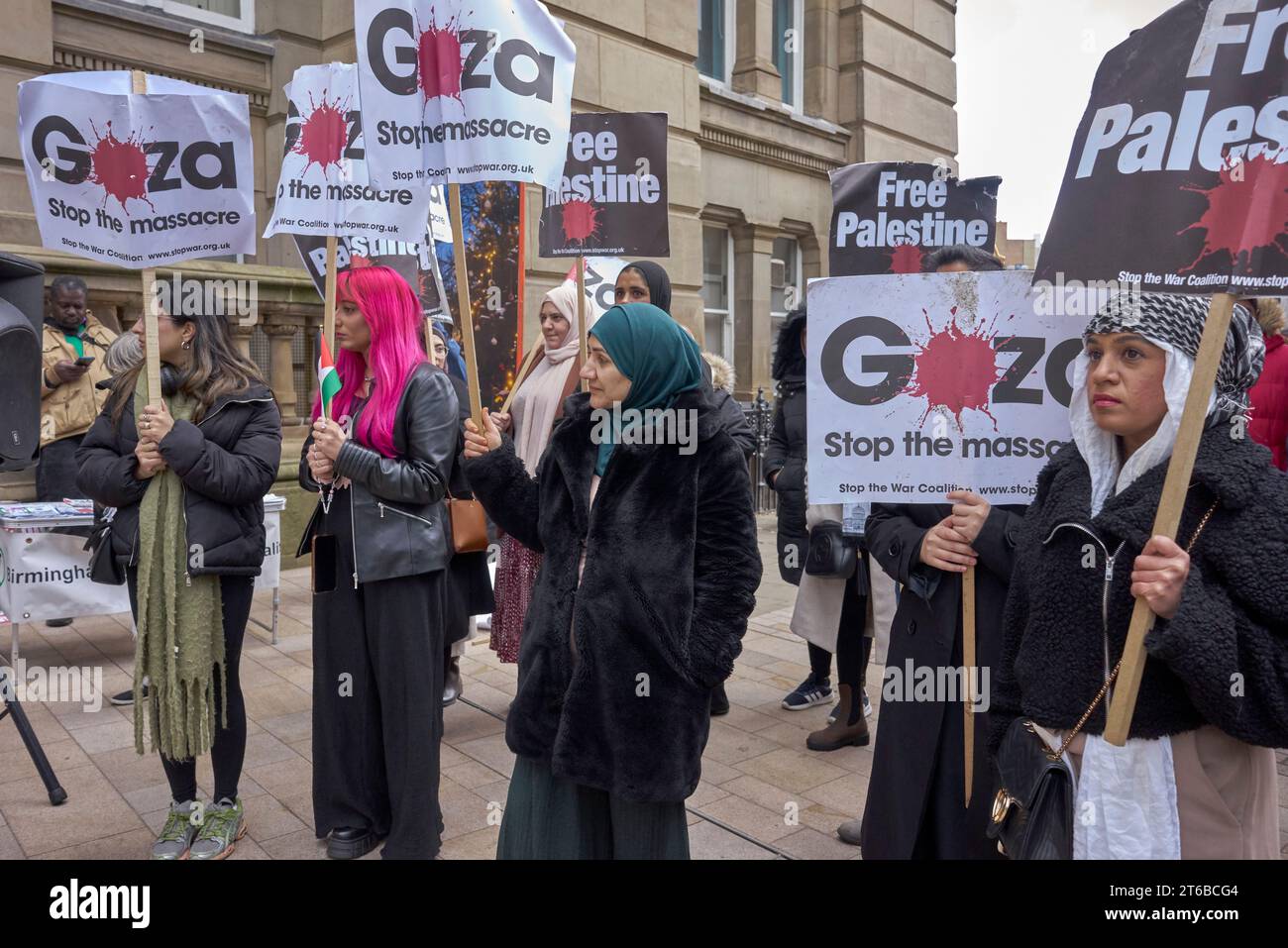 Protesta di Gaza a Birmingham, Regno Unito, contro gli attacchi israeliani a Gaza il 7 novembre 2023 Foto Stock