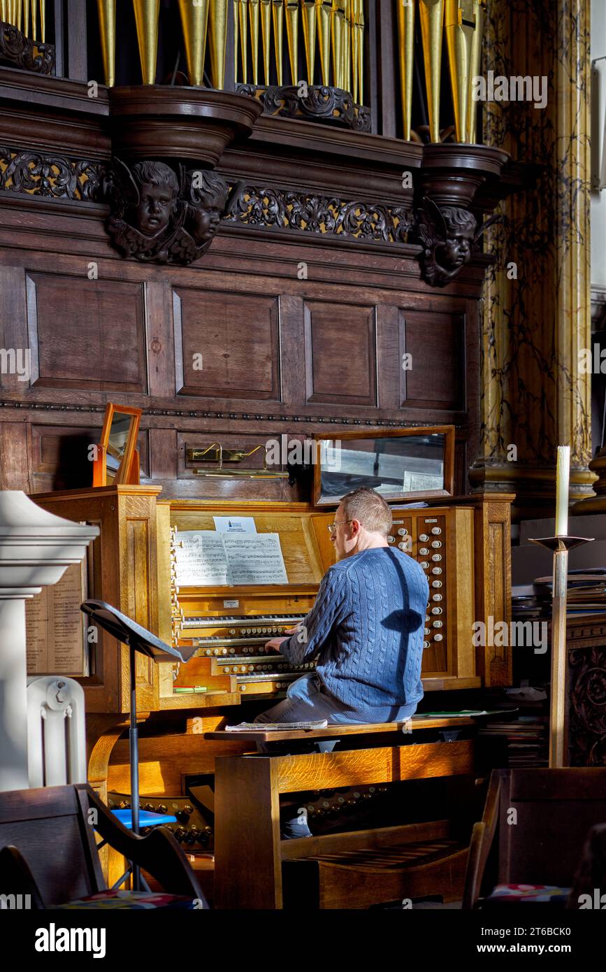 Chiesa organista. St. Philip's Cathedral Birmingham , Cathedral Square, Colmore Row, Inghilterra, Regno Unito Foto Stock