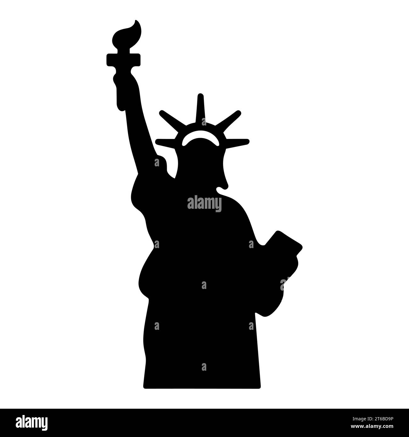 Icona della Statua della libertà. Silhouette nera della Statua della libertà con una torcia. Simbolo di libertà e democrazia. Illustrazione vettoriale Illustrazione Vettoriale
