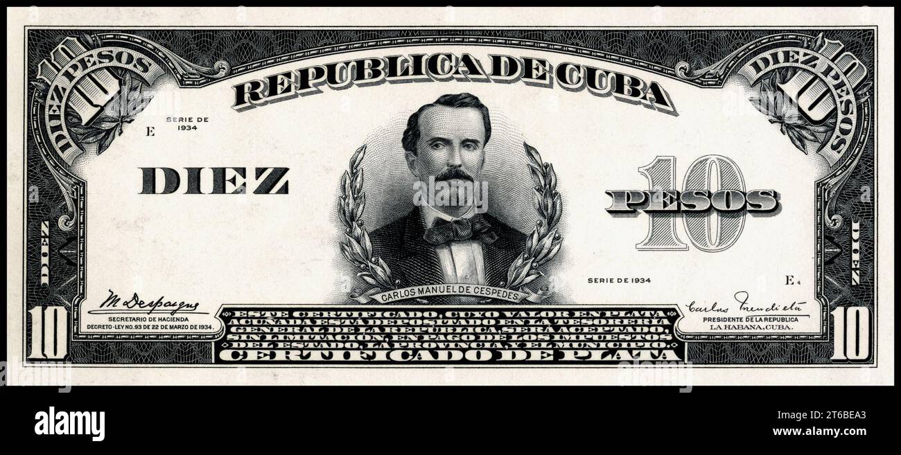 US-BEP-República de Cuba (prova certificata) 10 pesos d'argento, 1934 (CUB-71a) Foto Stock