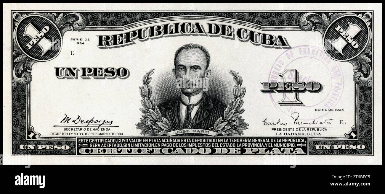US-BEP-República de Cuba (prova certificata) un peso d'argento, 1934 (CUB-69a) Foto Stock