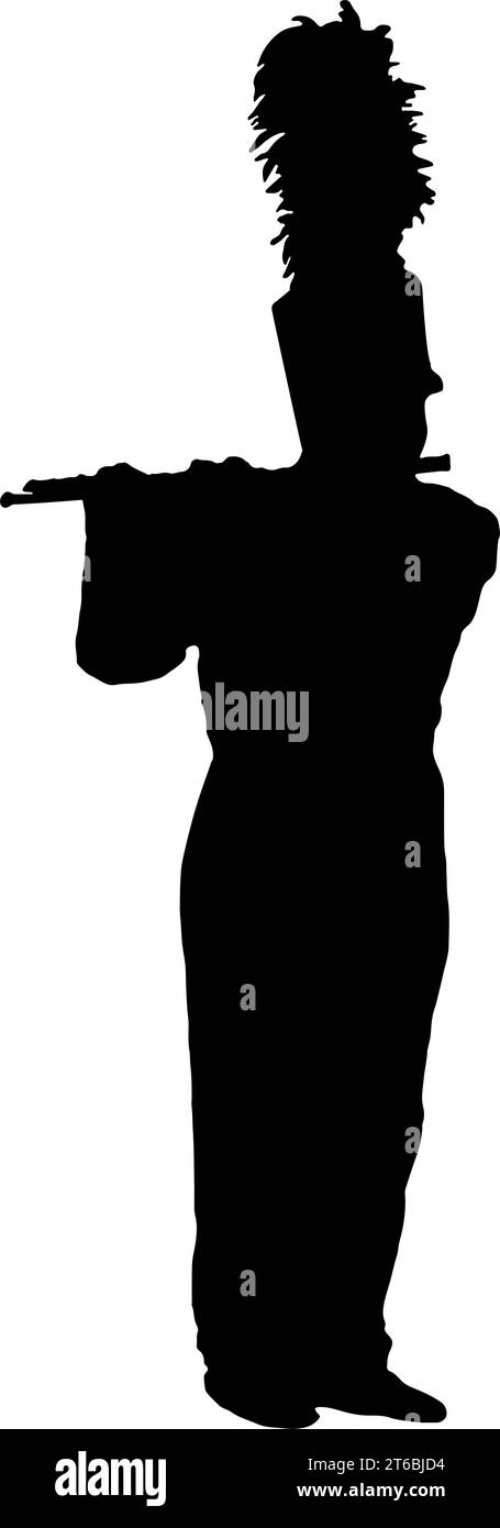 Silhouette di un flauto a banda in marcia, in nero, isolato Illustrazione Vettoriale