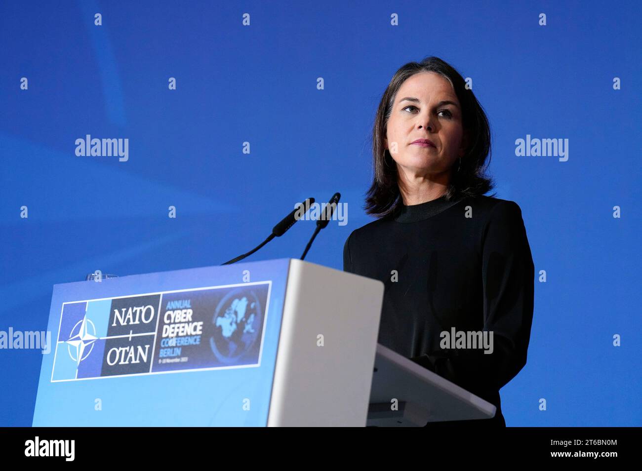 Annalena Baerbock bei der NATO Cyber Defence Konferenz im Auswärtigen AMT. Berlino, 09.11.2023 Foto Stock