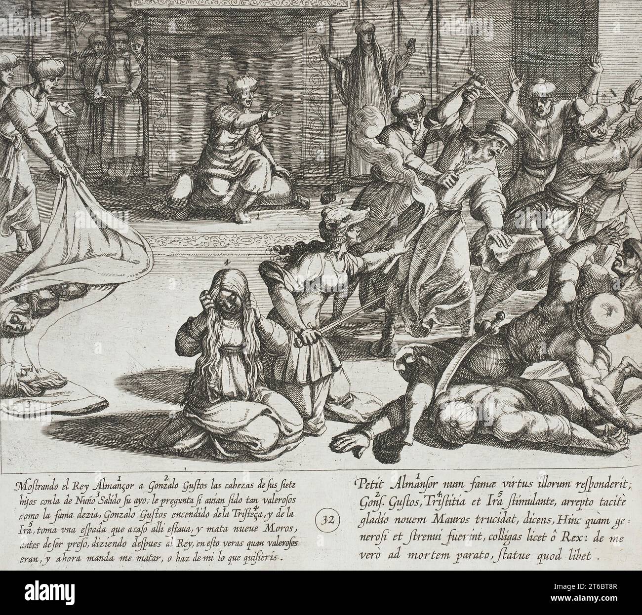 In Revenge, Gonzalo Gustos Slays Nine Moors, 1612. Dalla storia dei sette figli di Lara, PL. 32. Foto Stock