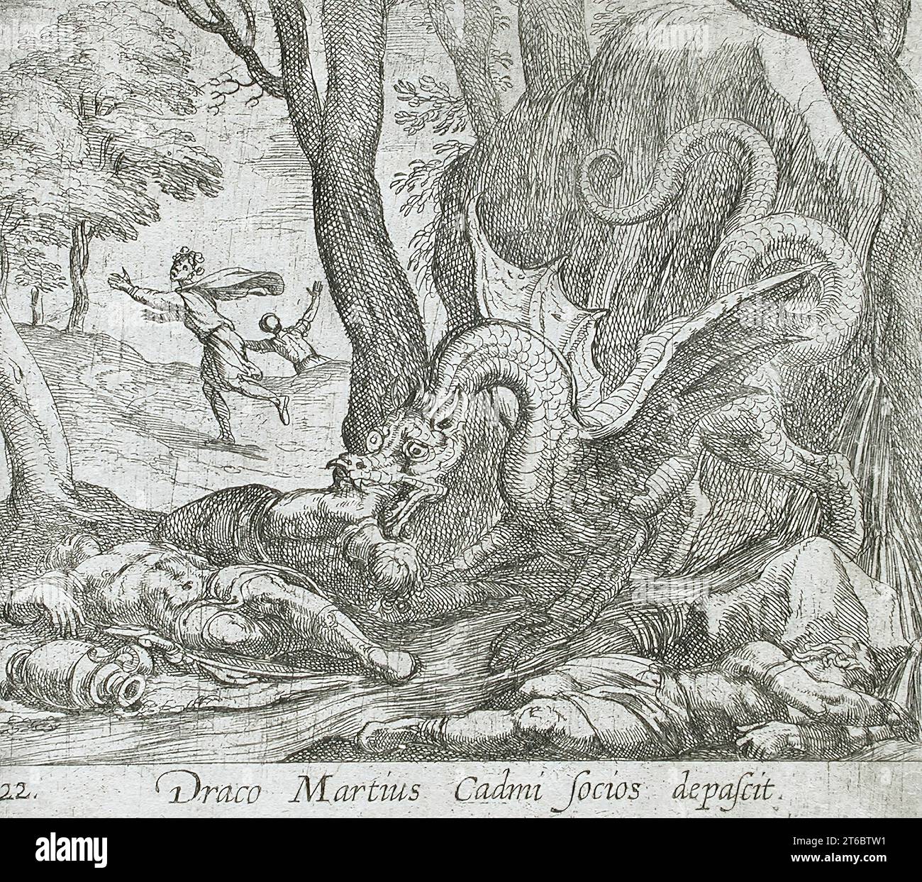 Cadmus's Men Killed by the Serpent, pubblicato nel 1606. Dalle Metamorfosi di Ovidio, PL. 22. Foto Stock