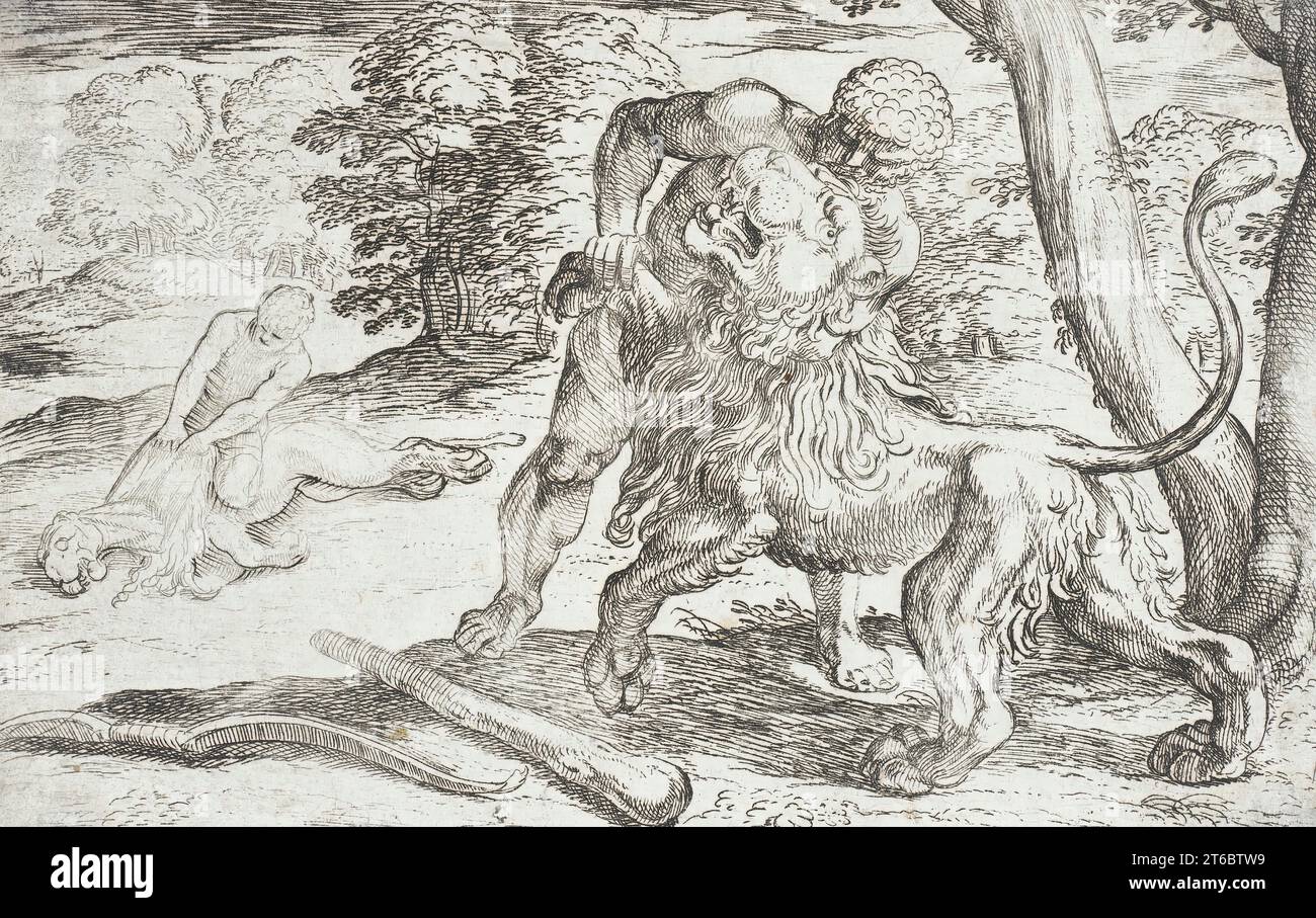 Ercole e il Leone Nemeo, 1608. Dal lavoro di Ercole, PL. 2. Foto Stock