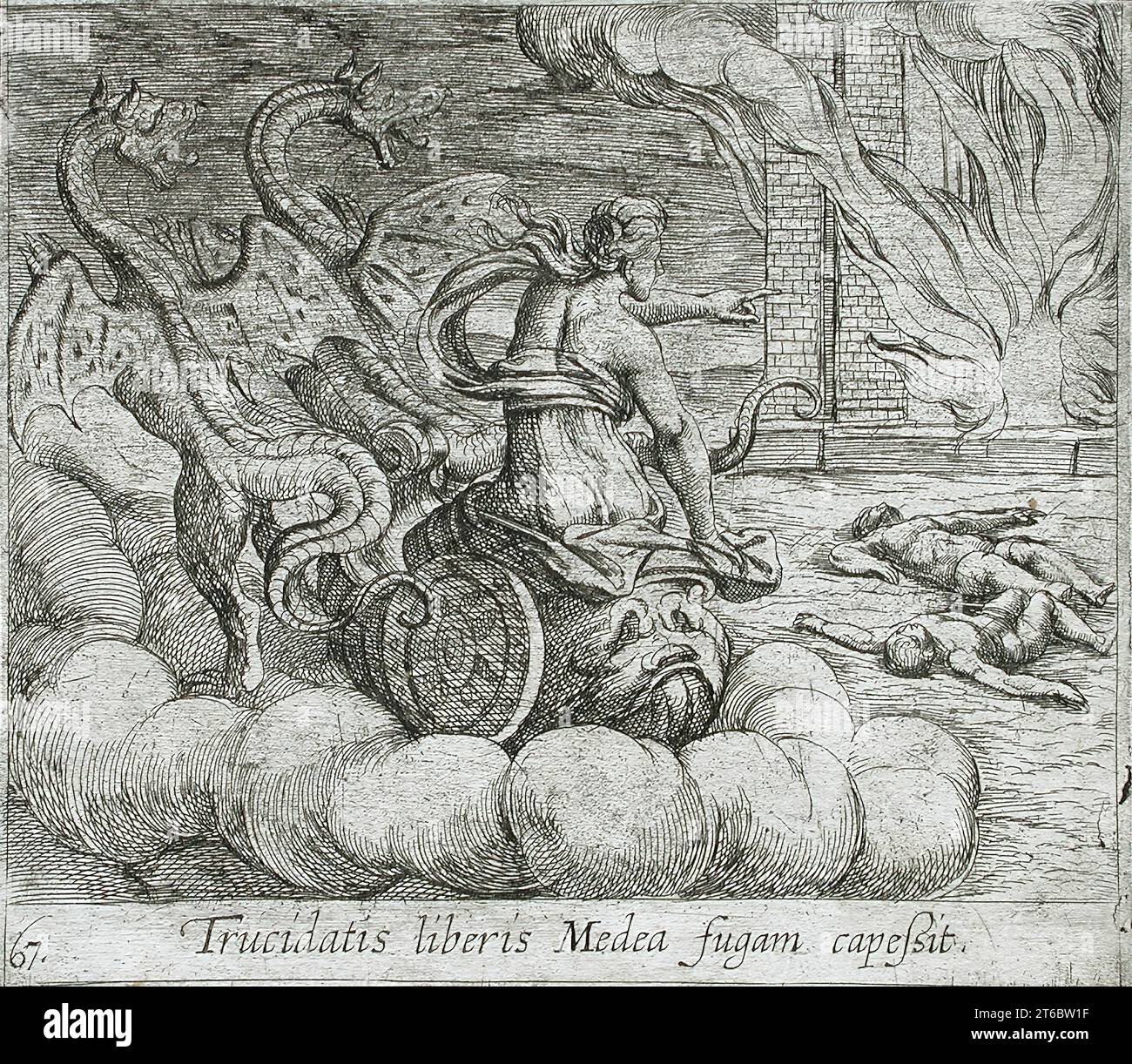 Medea Destroying Jason's Family and Home, pubblicato nel 1606. Dalle Metamorfosi di Ovidio, PL. 67. Foto Stock