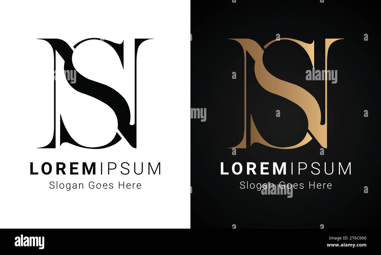 Luxury Initial NS o SN monogramma Text Letter Logo Design Illustrazione Vettoriale