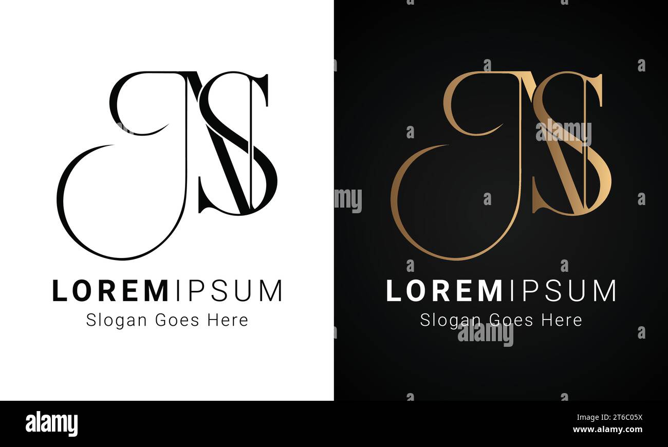 Luxury Initial NS o SN monogramma Text Letter Logo Design Illustrazione Vettoriale