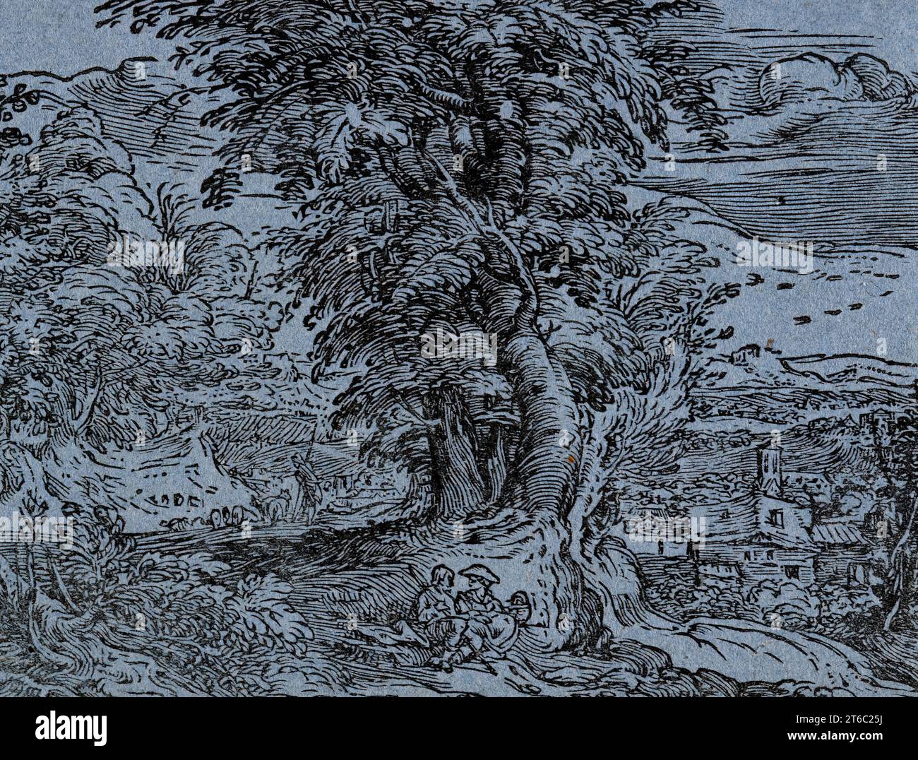 Paesaggio con coppia seduta, tra il 1595 e il 1600. Da quattro legni su carta blu. Foto Stock