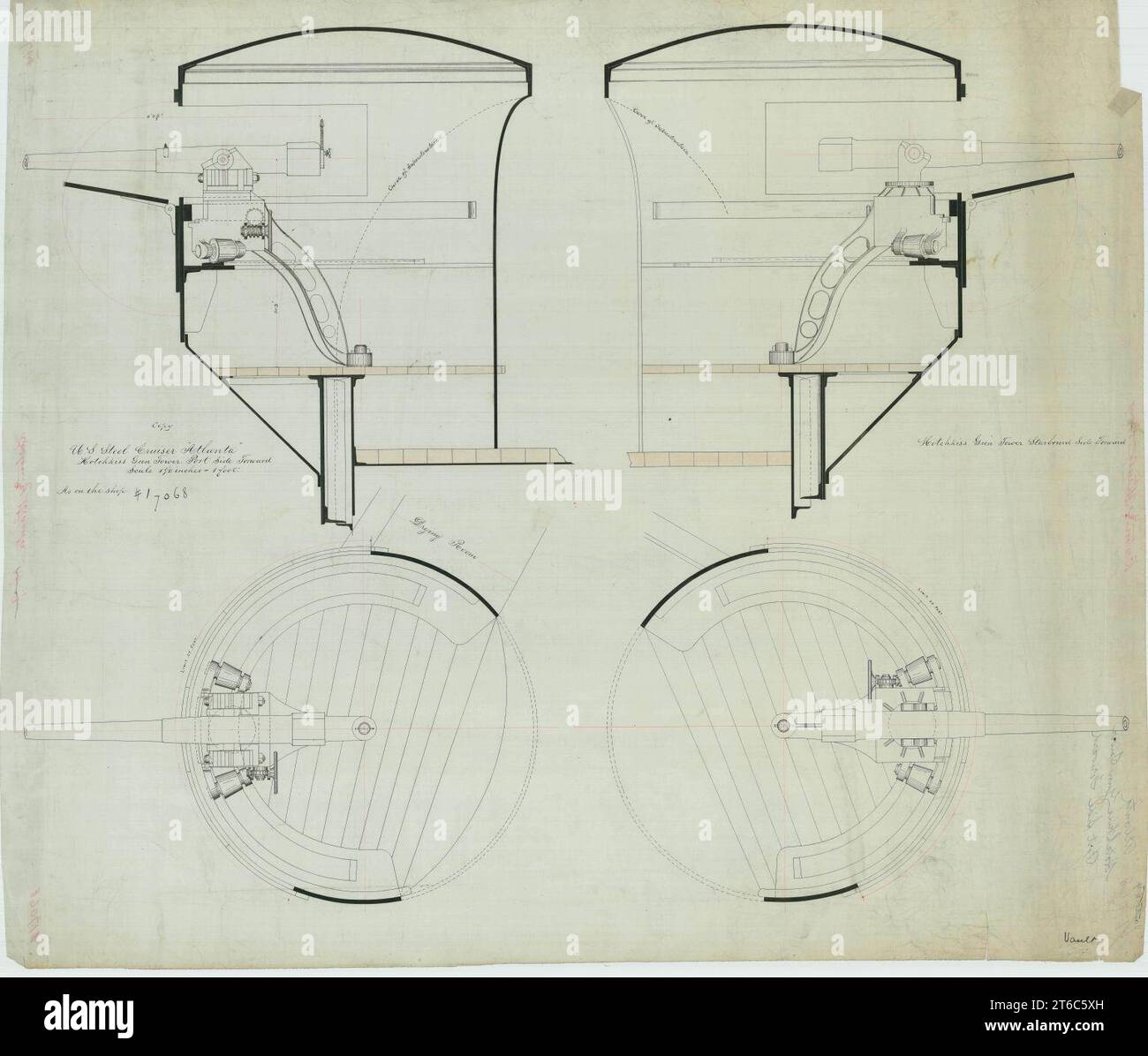 USS Atlanta- Hotchkiss Gun Tower Port Side Forward Foto Stock