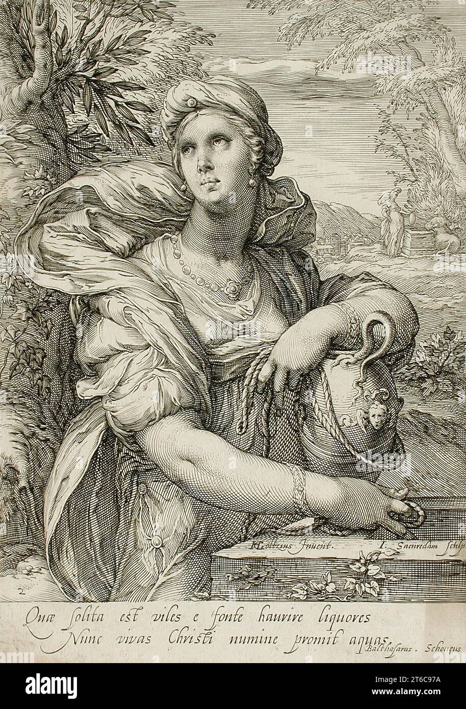 La donna di Samaria, c1595. Da Famous Women of the New Testament, PL. 2. Foto Stock