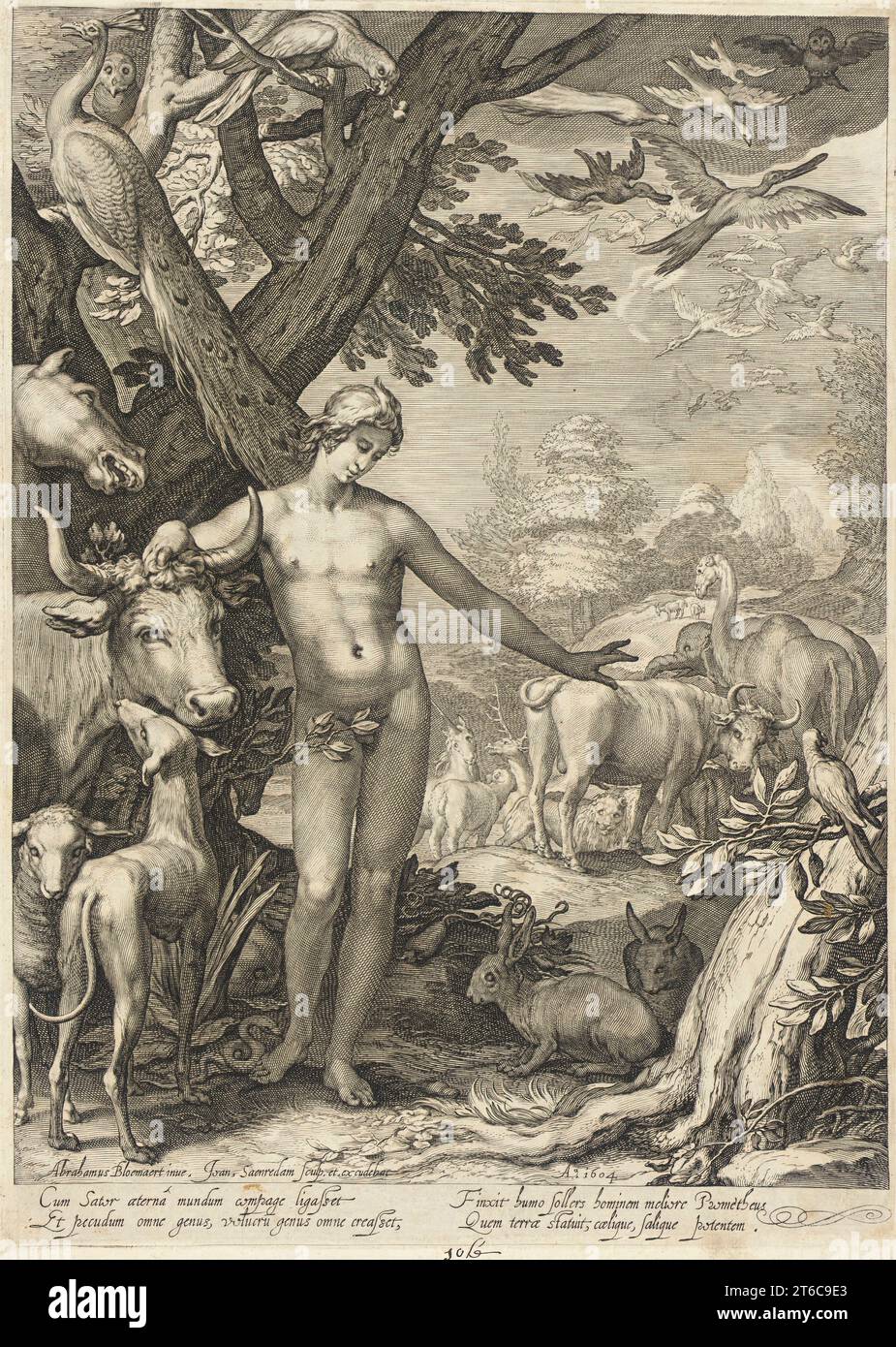 Adam Naming the Animals, 1604. Dalla storia dei primi genitori dell'uomo, PL. 1. Foto Stock