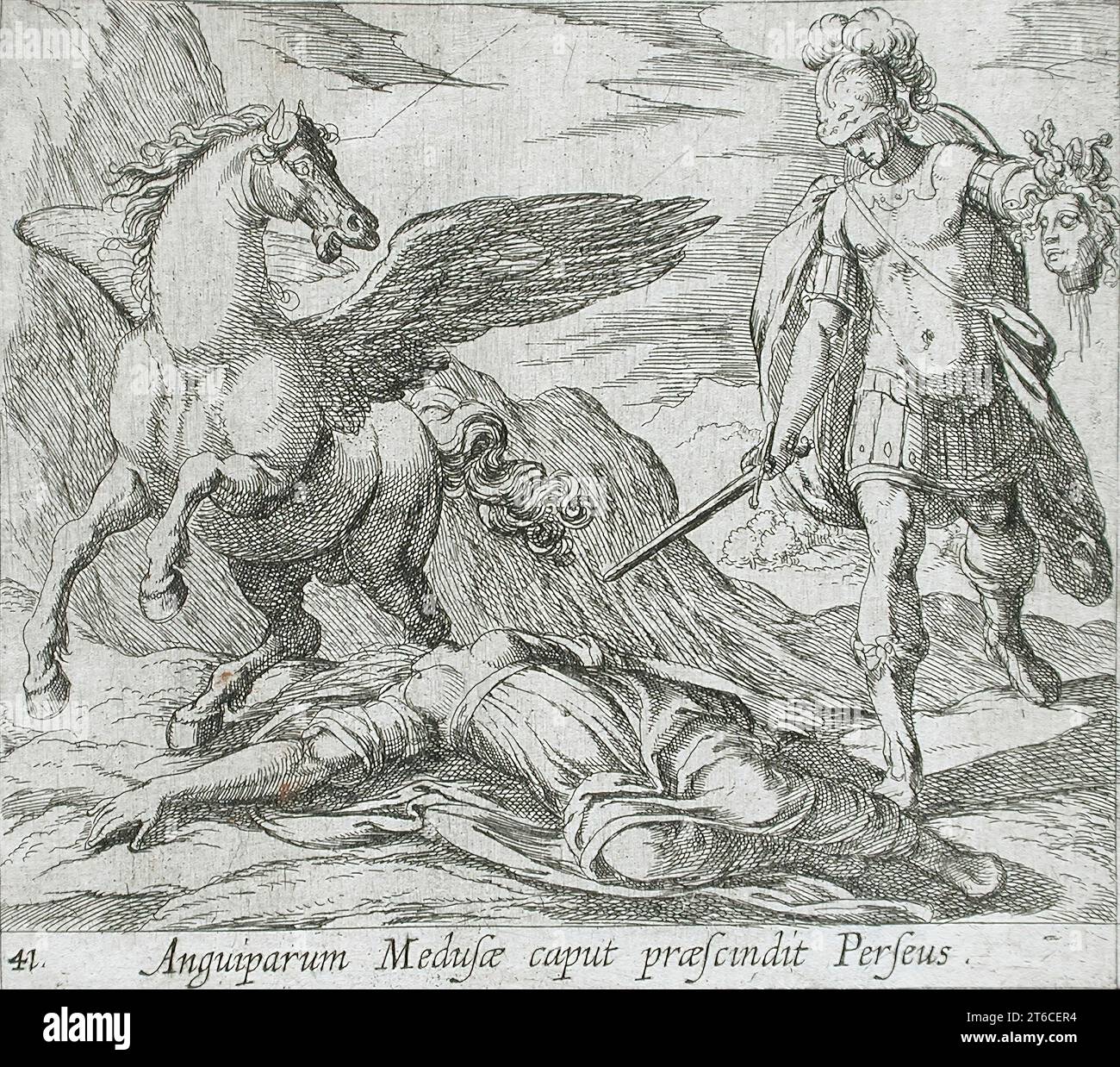 Perseo uccidendo Medusa, pubblicato nel 1606. Dalle Metamorfosi di Ovidio, PL. 41. Foto Stock