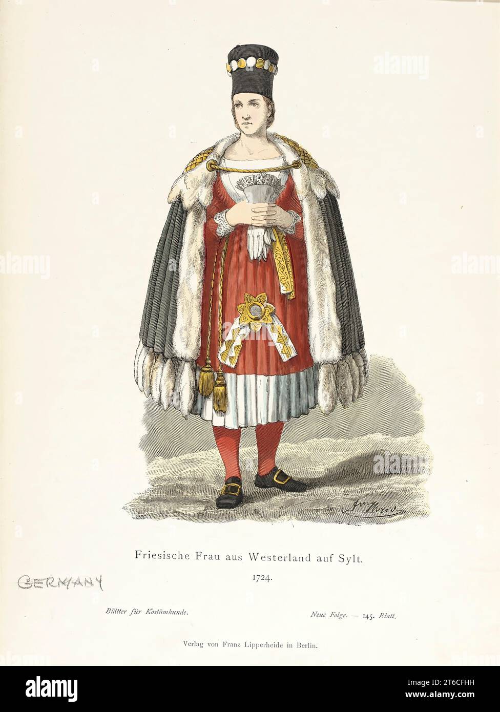 Costume Plate (Friesische Frau aus Westerland auf Sylt), XIX secolo. Foto Stock